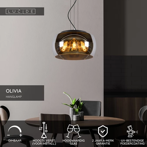 Lucide OLIVIA - Hanglamp - Ø 40 cm - 3xE27 - Fumé - USP